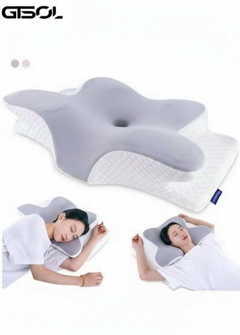 GTSOL Memory Foam Cervical Pillow – Ergonomic Orthopedic Butterfly Shape for Neck & Shoulder Pain Relief, Washable Cover + Free Sleeping Eye Mask – For Side, Back & Stomach Sleepers - Image 1